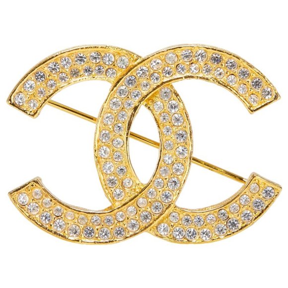 Chanel Coco Mark Brooch, Gold Plated with Rhinestones, Women's, CHANEL - Picture 1 of 4
